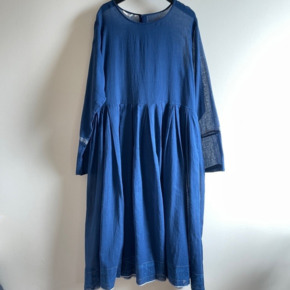 Inijiri blue cotton midi dress size 42 hand loomed indigo size fits S M L - Picture 5 of 15